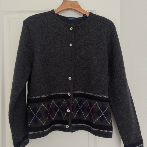 Karen Scott vintage pure wool grey long sleeve button cardigan sweater medium - Picture 1 of 3